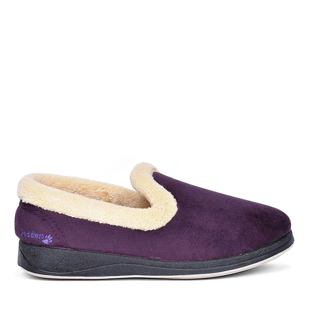 PADDERS FUR TRIM FULL SLIPPER FOR LADIES in PURPLE