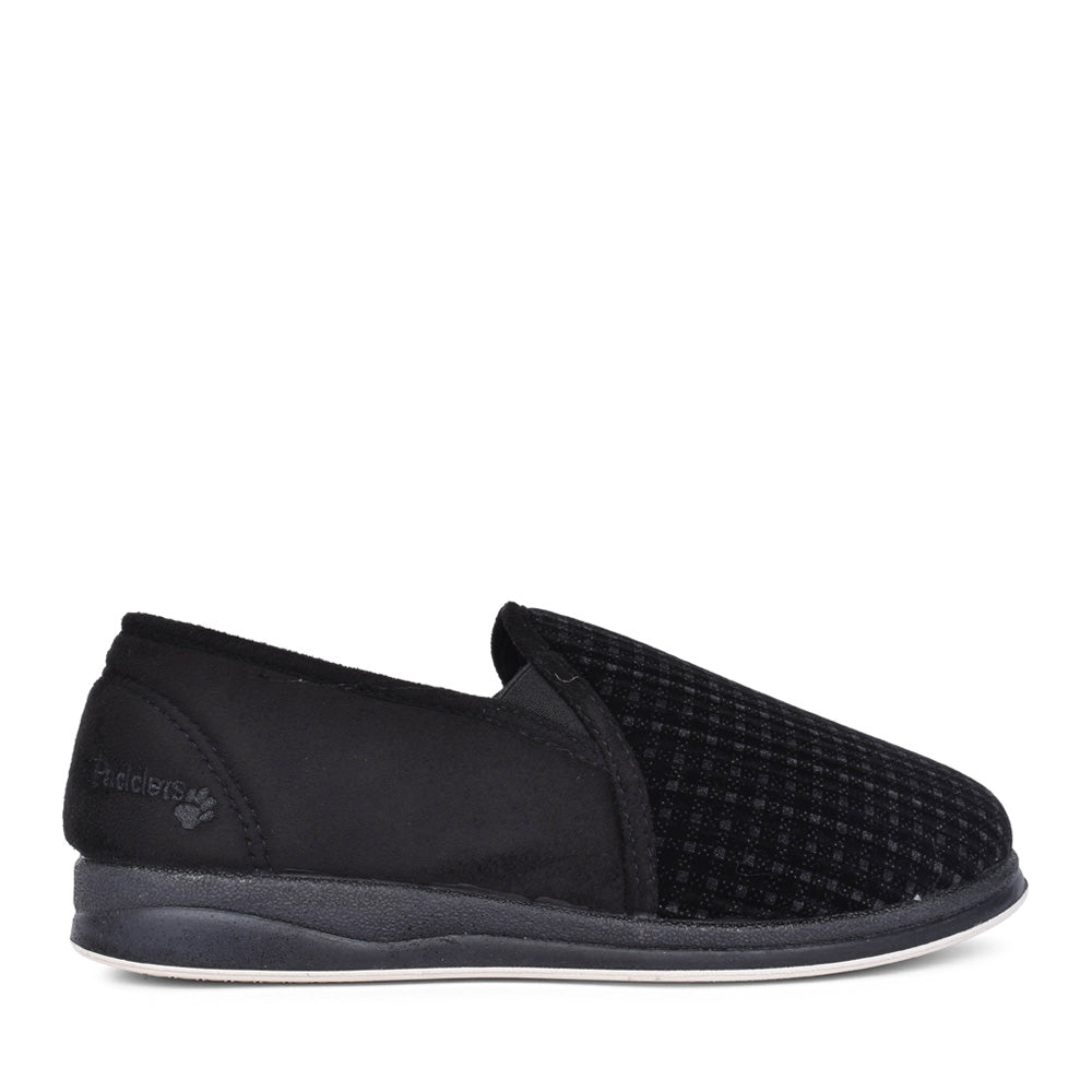 Mens Albert 408s*02 Wide Fit Checked Slipper In Black Check