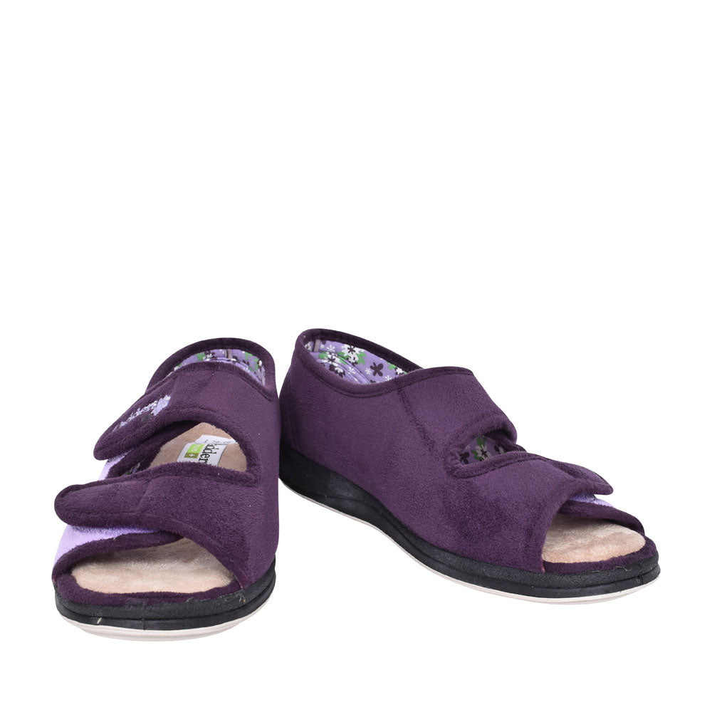 Ladies Lydia Double Velcro Open Toe Slipper In Purple