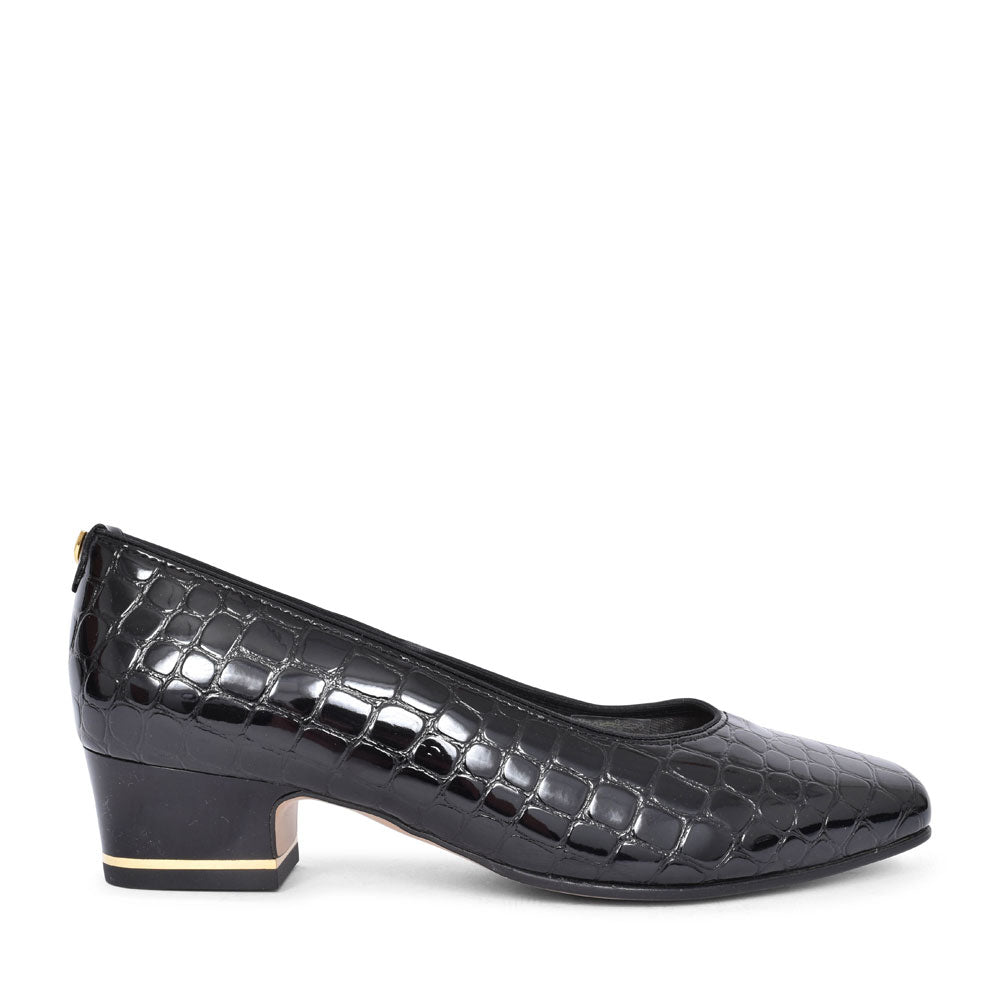 JENNY ARA 41859 GRAZ CROC PRINT COURT SHOE FOR LADIES in BLACK