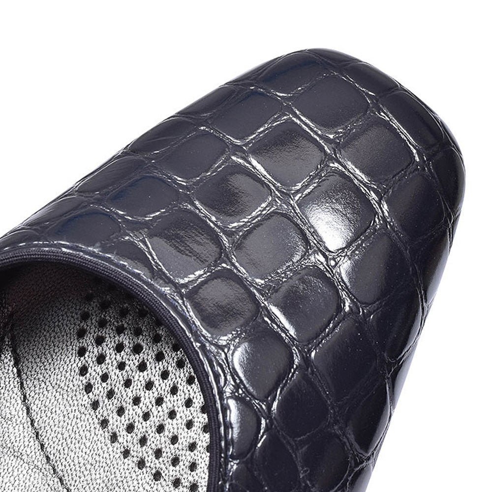 Graz Croc Print Court Shoe For Ladies In Navy