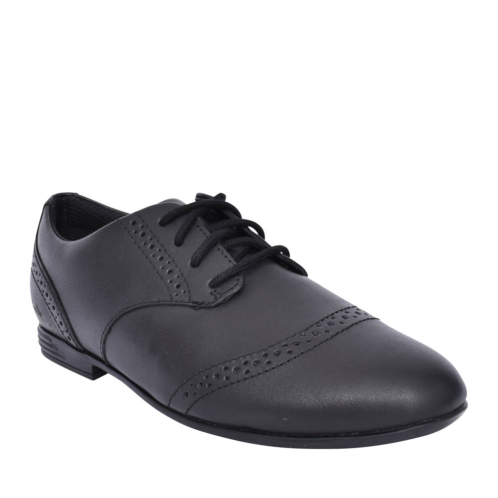 Girls Finja Brogue Black Leather Laced Shoe In Kids E Fit