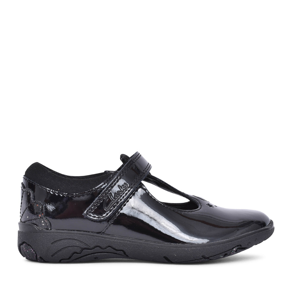 Girls Relda Gem Kids Black Patent T-bar Shoe In Kids H Fit