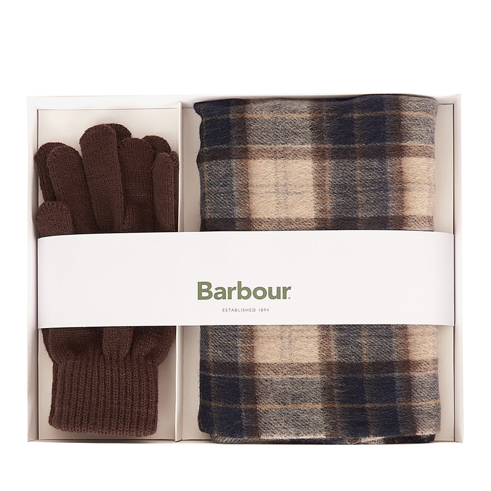Mens Tartan Scarf And Glove Gift Set In Brown