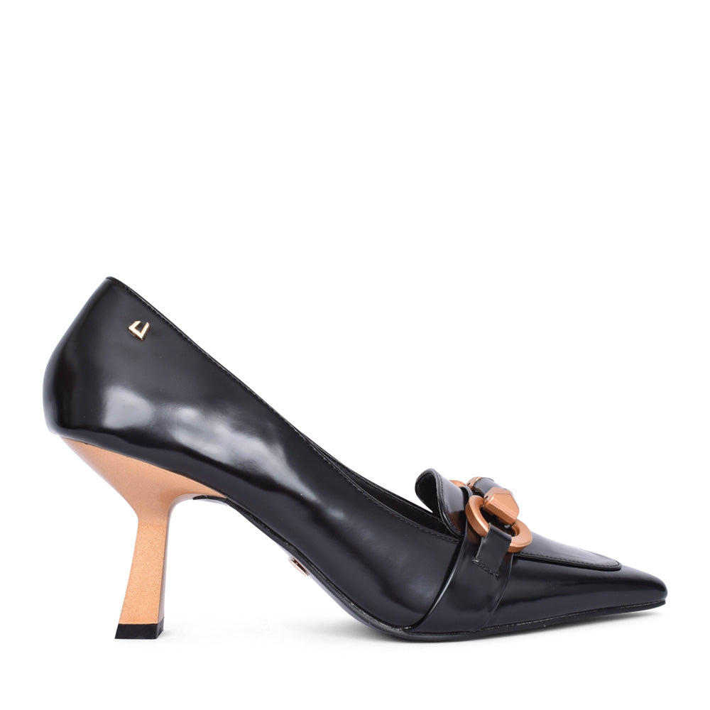 Ladies Prison Blues Medium Heel Court Shoe In Black