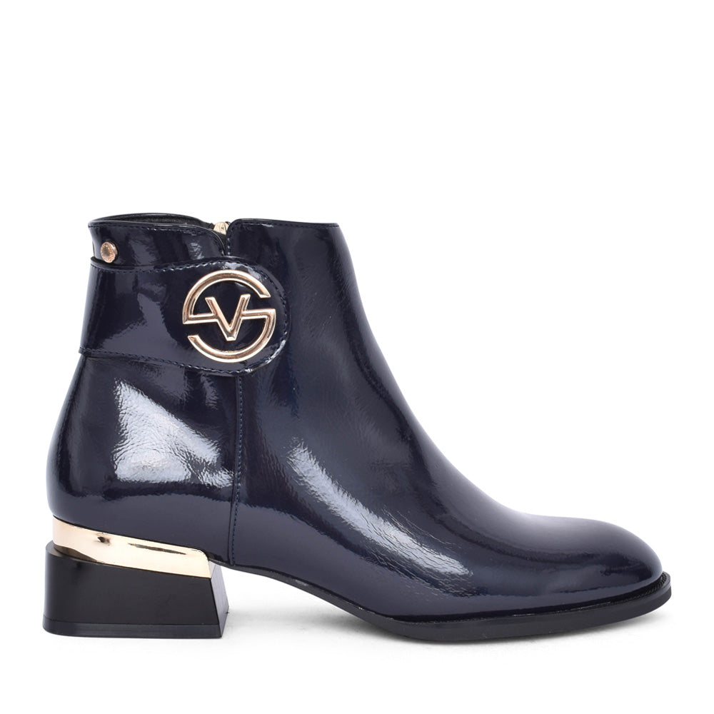 Ladies Agen Low Heel Ankle Boot In Navy