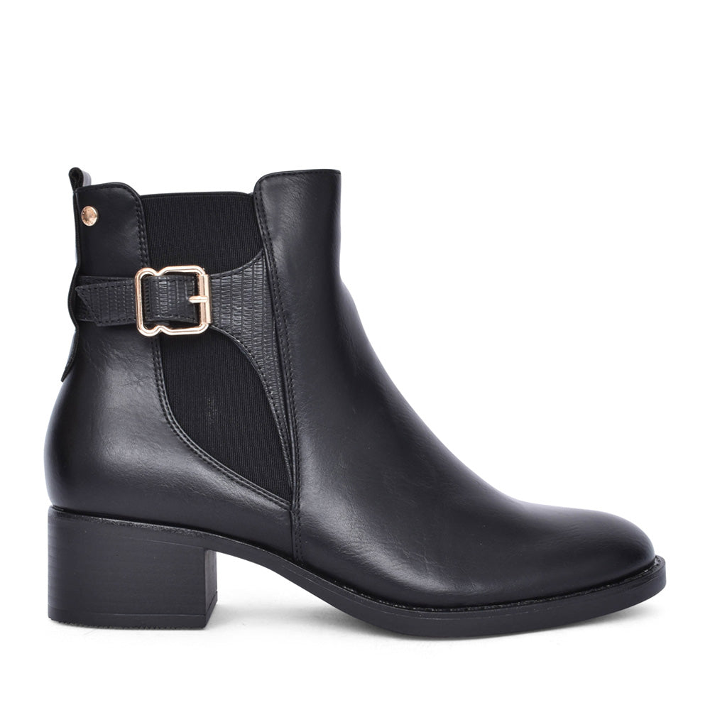 Ladies Ferrara Low Heel Ankle Boot In Black