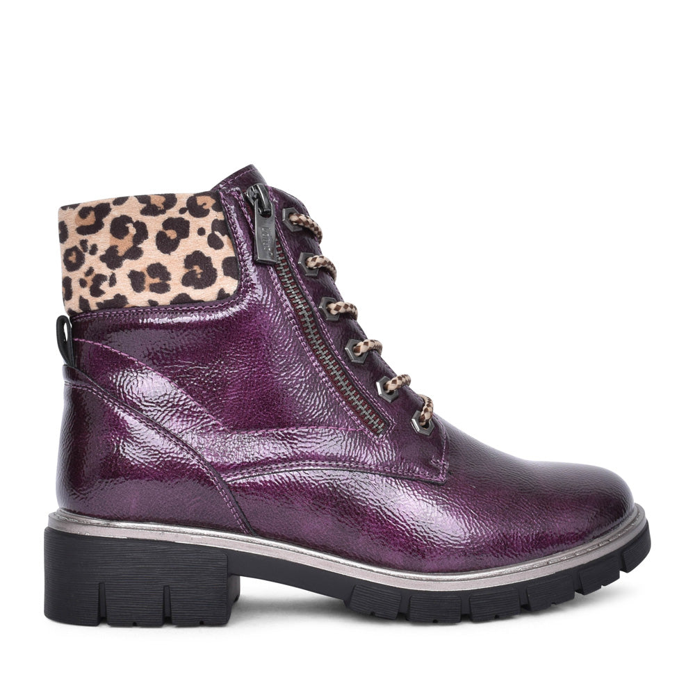 Ladies Charleston Ulb383 Laced Ankle Boot In Purple Pat