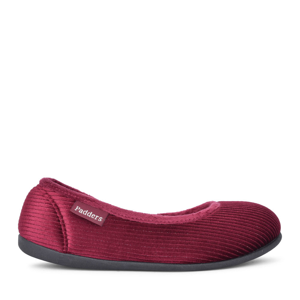 Ladies Ballerina 4025 Corduroy Wide Fit Slipper In Red