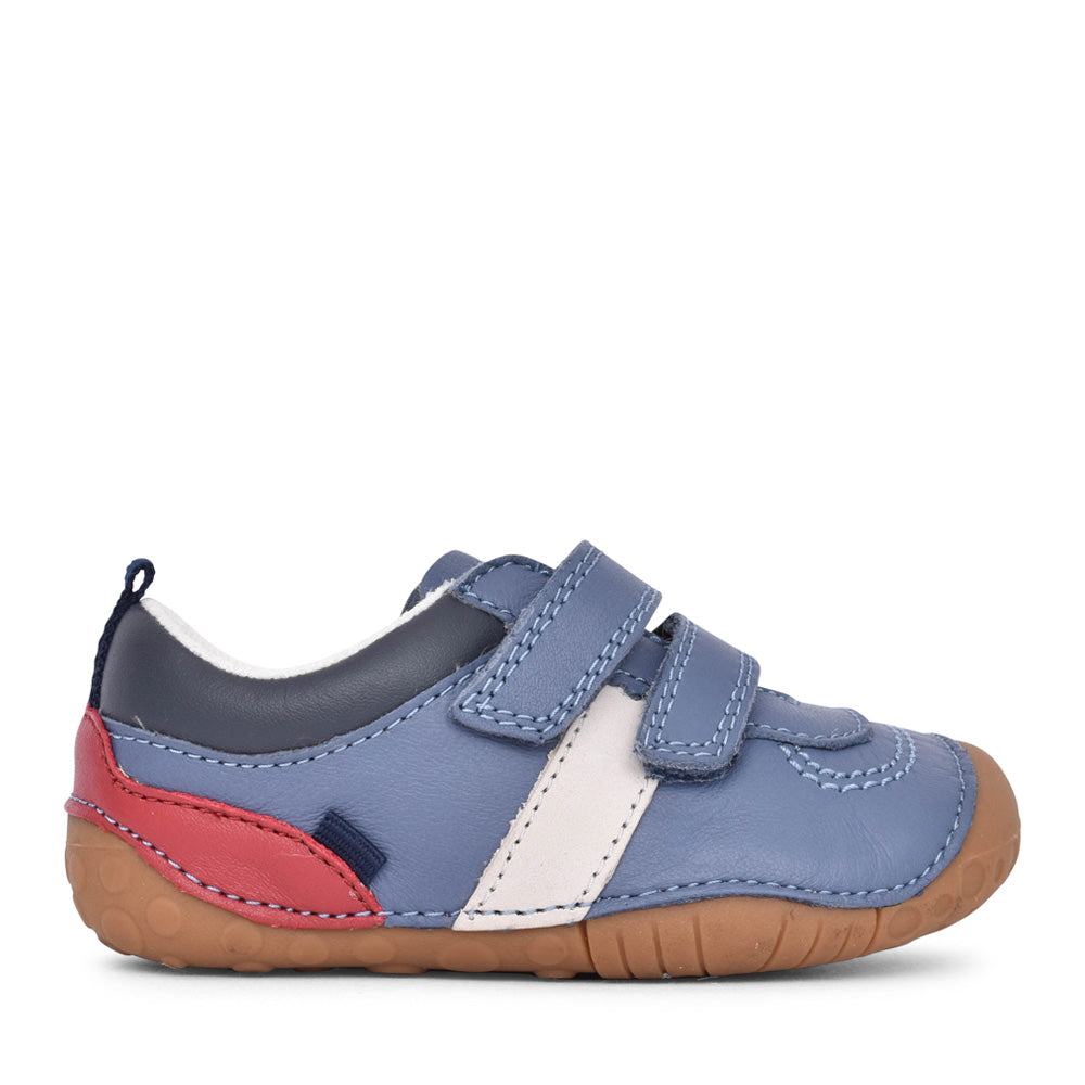 Boys Zap Denim Blue Leather Velcro Shoe In Kids G Fit