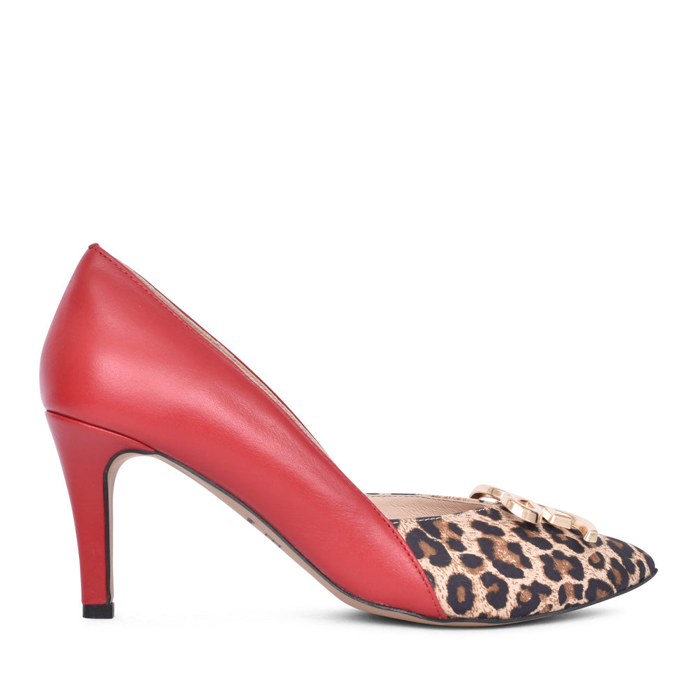 Ladies S7335 Leopard Print High Heel Court In Red