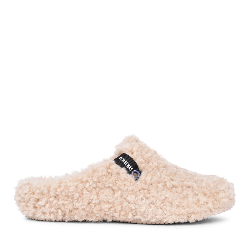 Ladies York Curly Mule Slipper In Beige