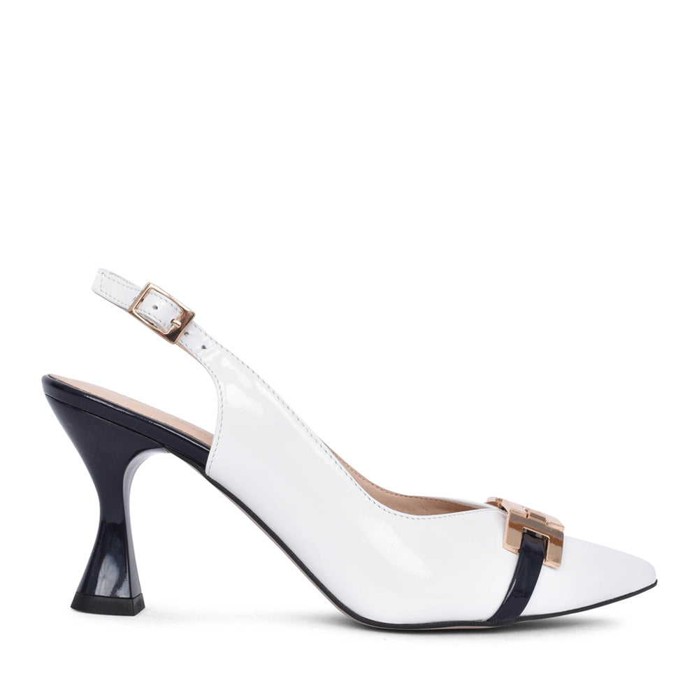 Ladies Sl8186 Medium Heel Sling Back Court Shoe In White