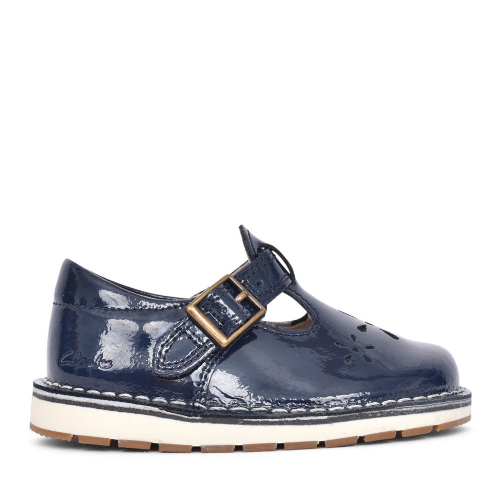 Girls Joyful Skip T Navy Patent T-bar Shoe In Kids G Fit