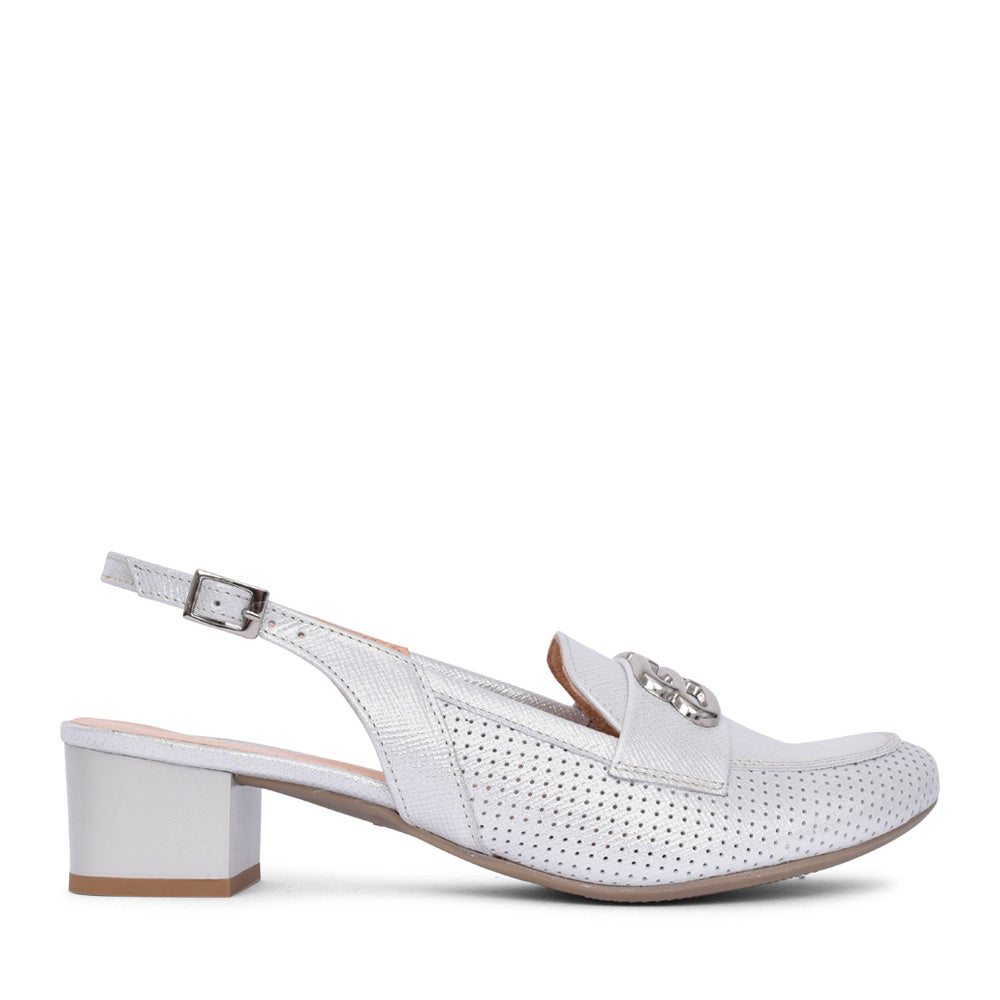Ladies 4172 G-fit Low Heel Court Shoe In Silver