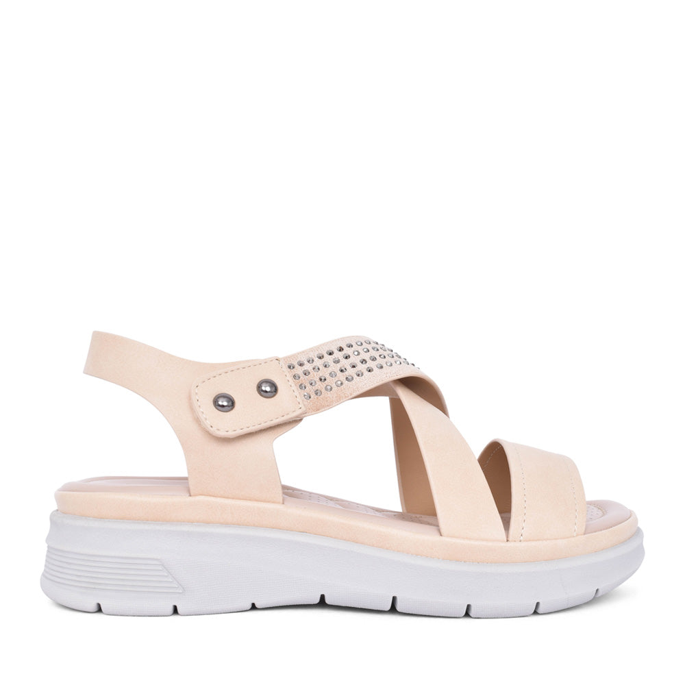 Ladies 161-16a Velcro Sandal In Beige