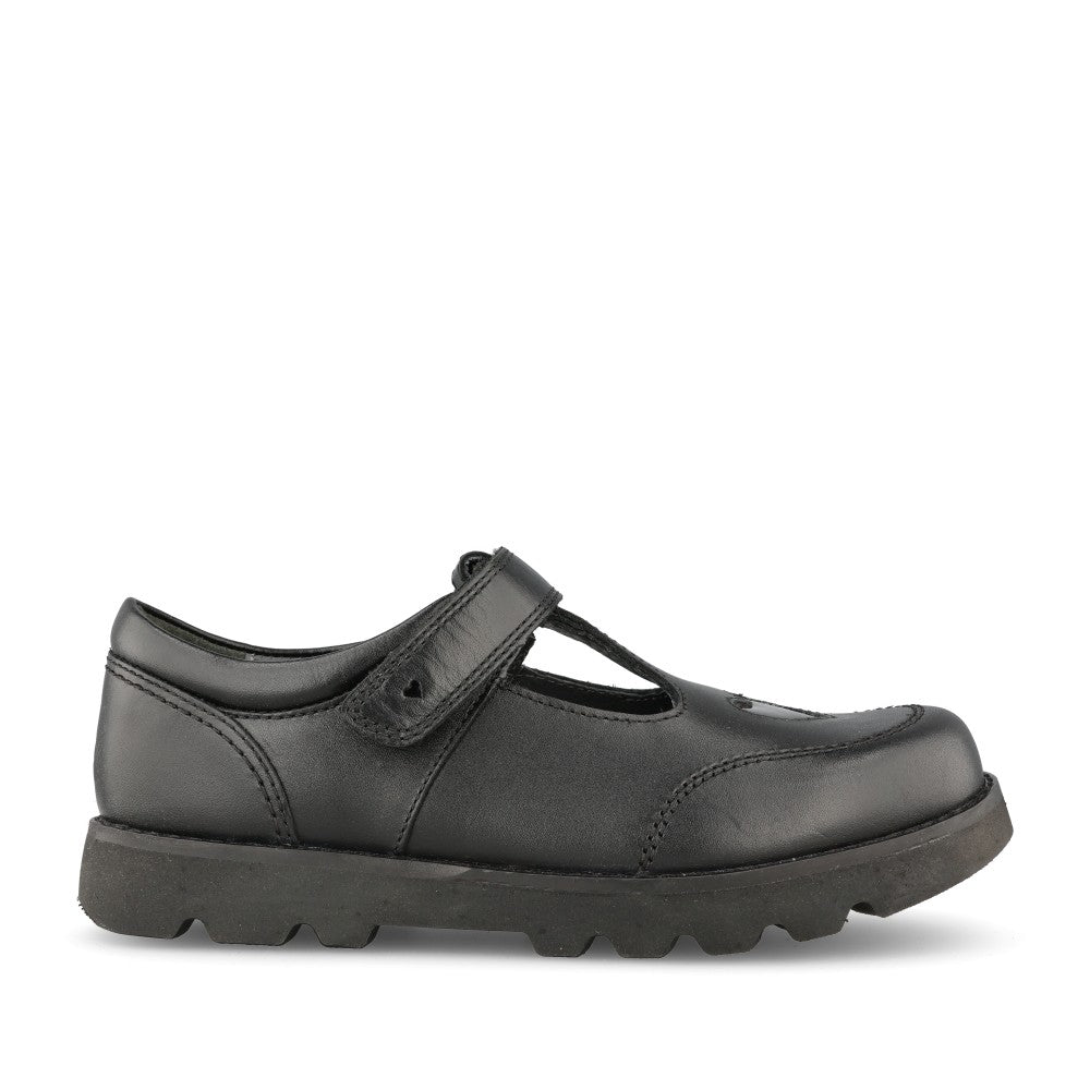 Girls Locket Black Leather T-bar Shoe In Kids G Fit