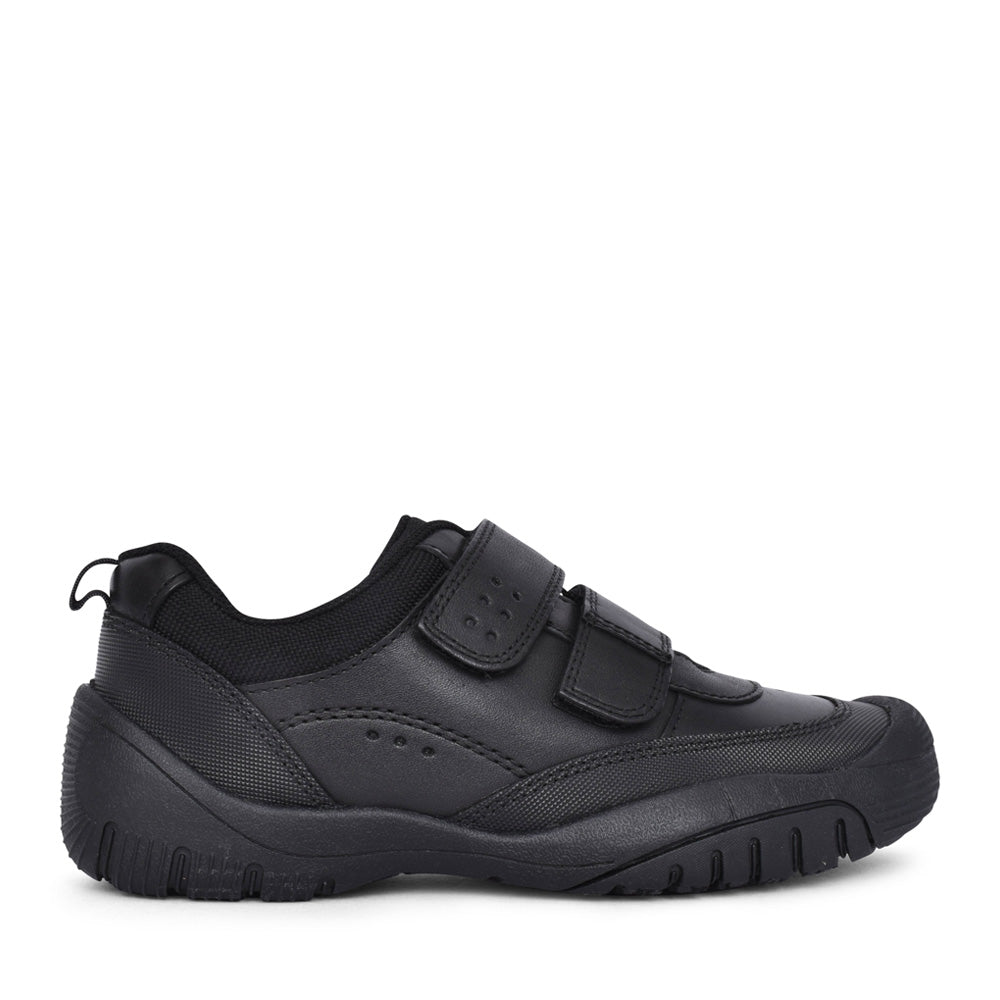 Boys Quad Black Leather Velcro Shoe In Kids G Fit