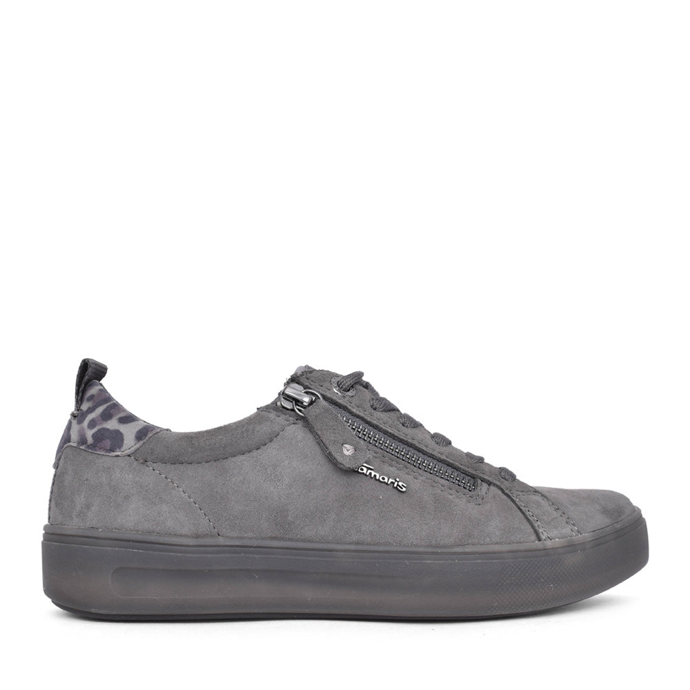 Ladies 8-83707 Laced Trainer In Anthracite