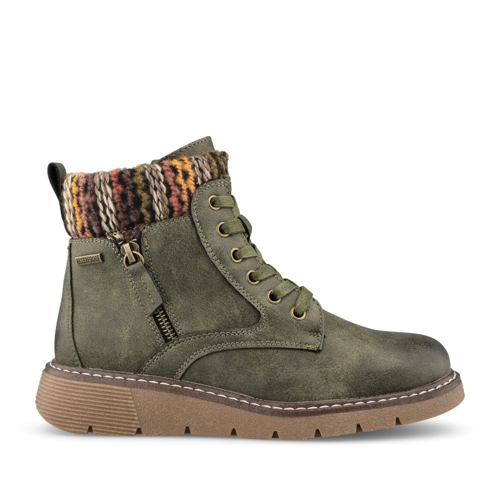 Ladies California Glb210 Waterproof Laced Ankle Boot In Olive