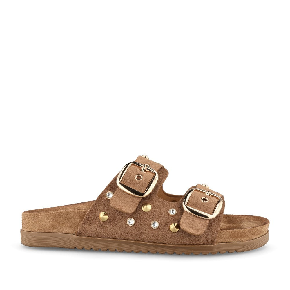 Ladies Ninety Double Strap Mule In Tan