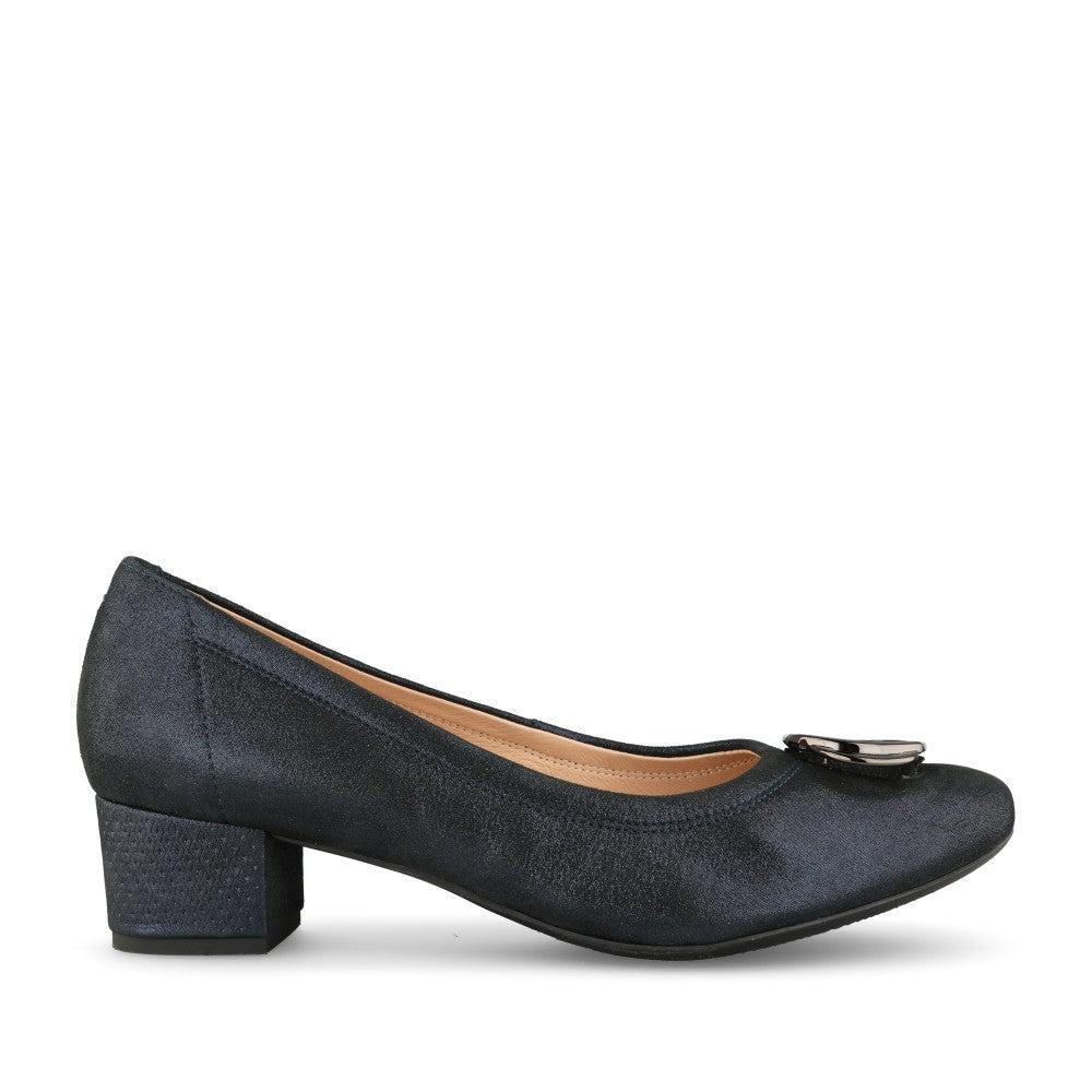 Ladies 6415 Shimmer Check H-fit Low Heel Shoe In Navy