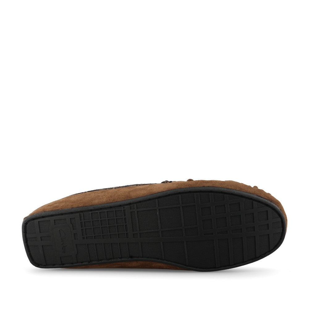 Clarks Mens Fireside Mocc Textile G-fit Slipper In Dark Brown