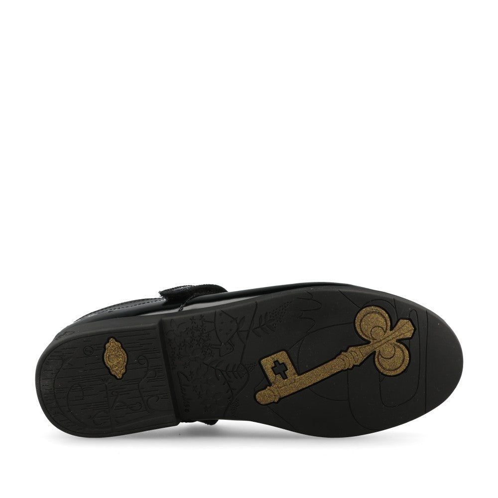 Clarks Girls Lock Wish F-FIT T-Bar Shoe in Black Patent