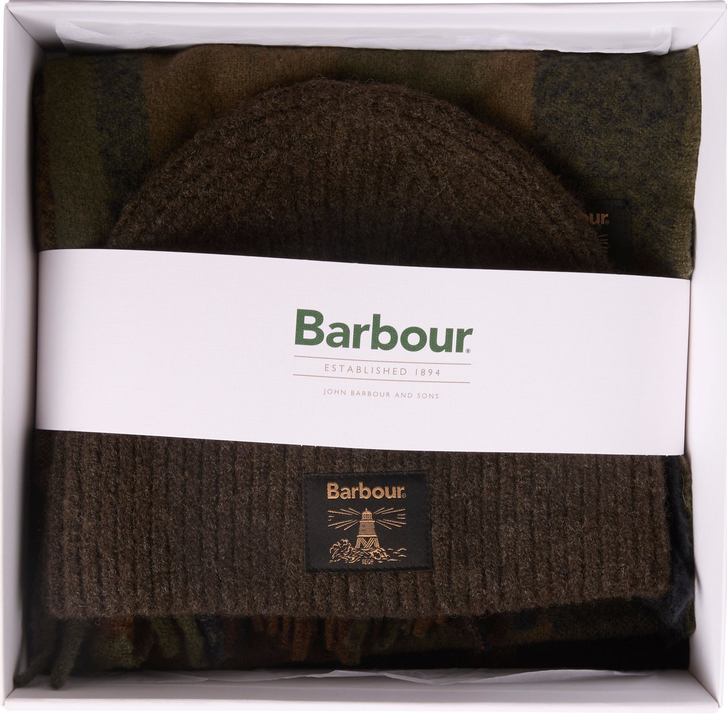 Barbour Mens Westerdale Hat & Scarf MGS0095 In Olive