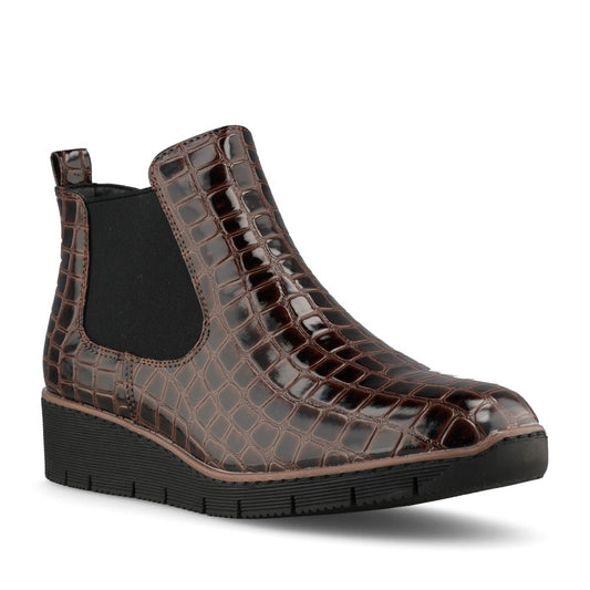 Jo & Joe Ladies Walnut Boot In Dark Brown Croc