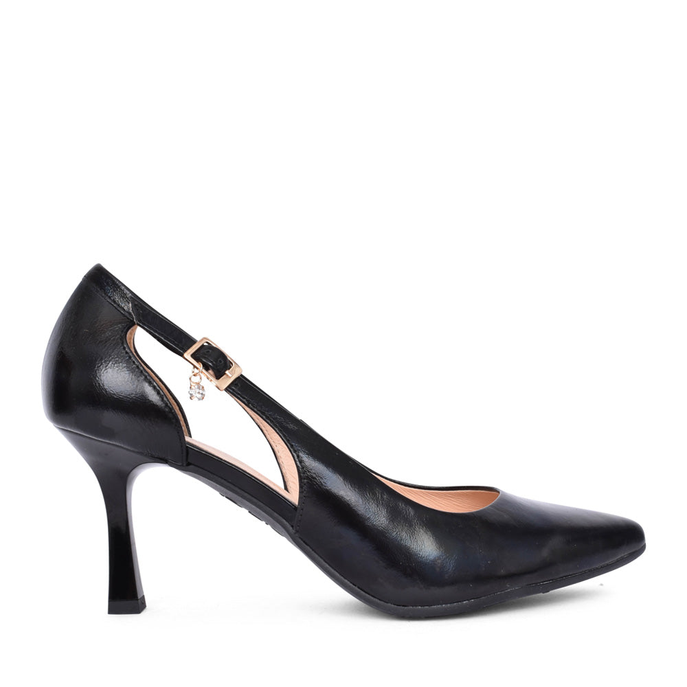 Ladies 4079 G-fit Medium Heel Court Shoe In Blk Patent