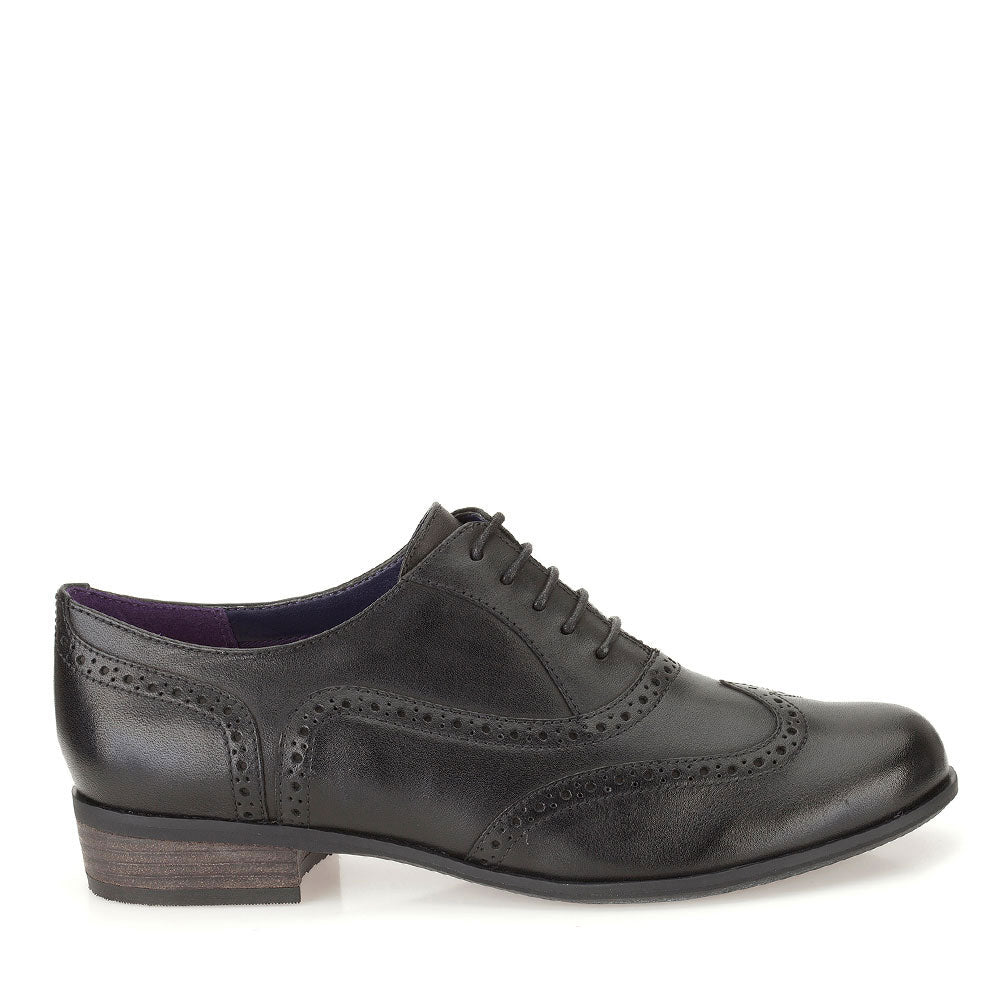 HAMBLE OAK LEATHER BROGUE SHOE E FIT BLK LEATHER
