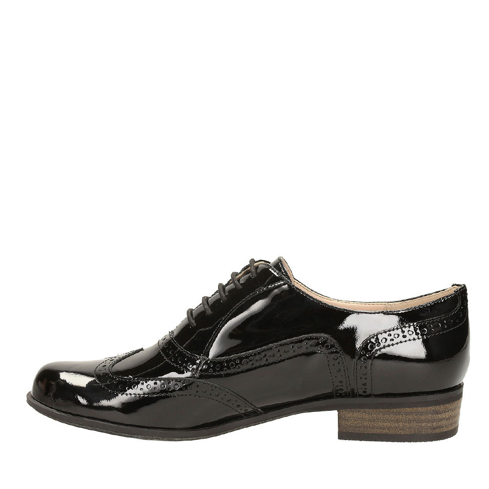 HAMBLE OAK PATENT BROGUE SHOE E FIT BLK PAT