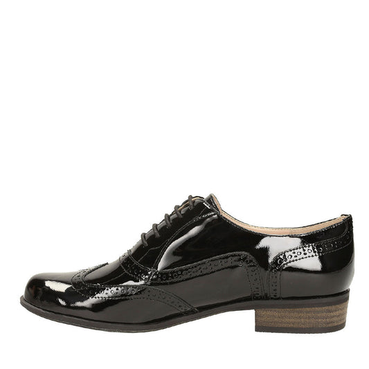 CLARKS HAMBLE OAK PATENT BROGUE SHOE E FIT  in BLK PAT