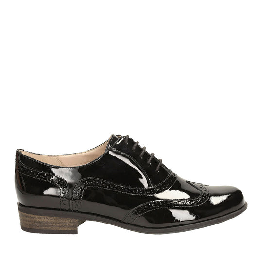 Hamble Oak Patent Brogue Shoe E Fit  In Black Patent