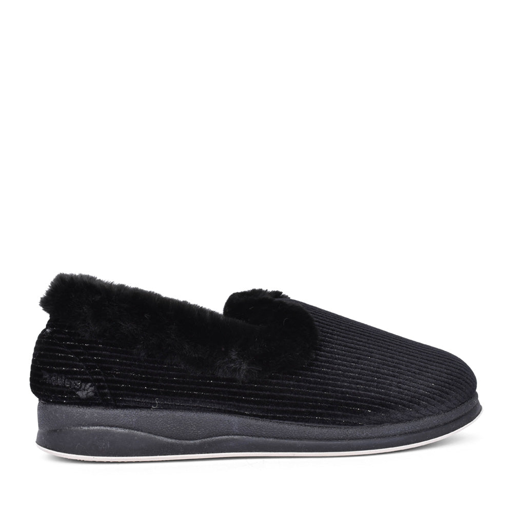 Ladies Repose 406 Wide Fit Plain Slipper In Black