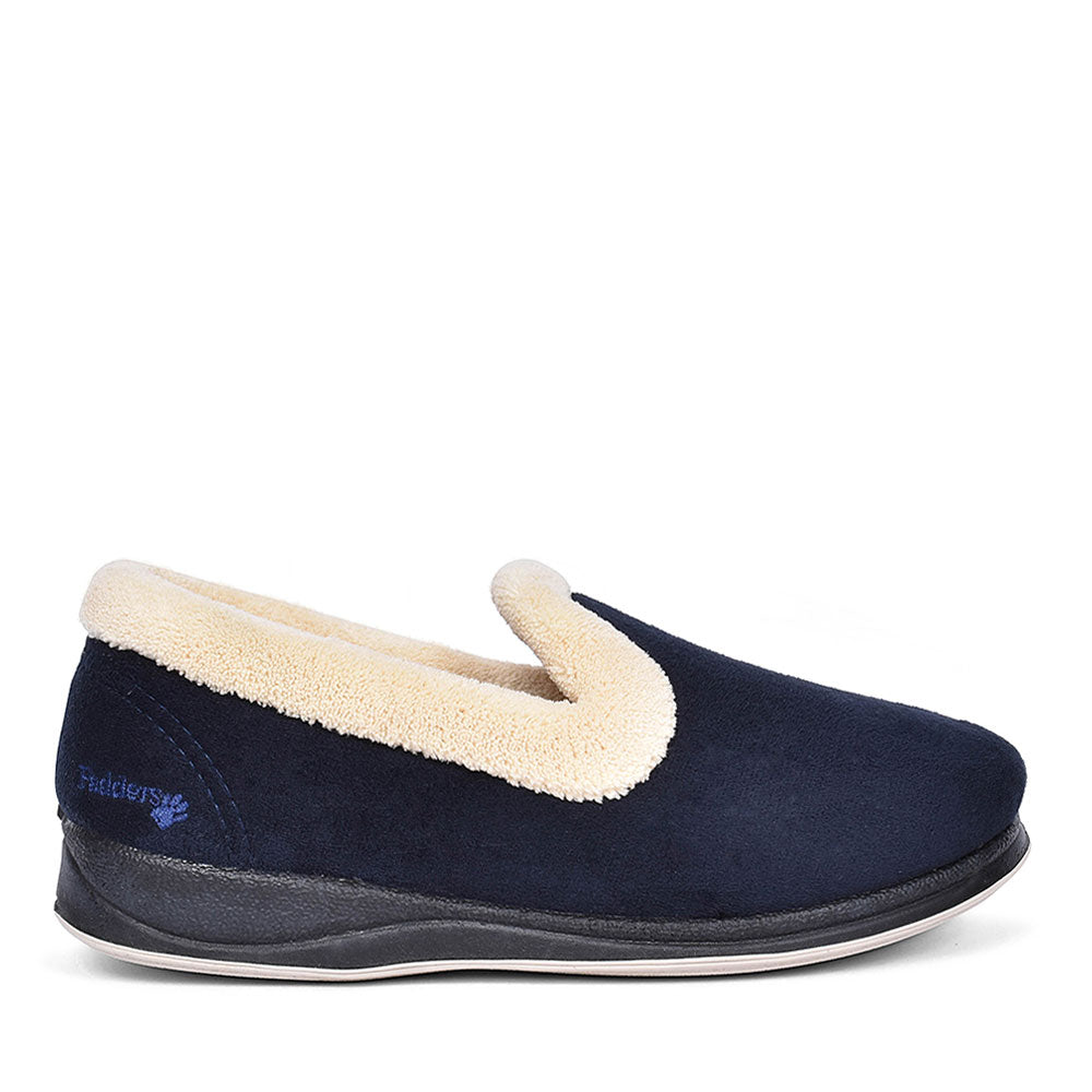 PADDERS FUR TRIM FULL SLIPPER FOR LADIES in NAVY
