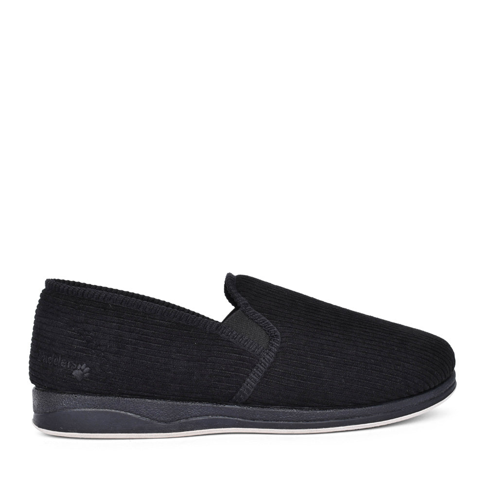 Mens Albert 408s-02 Wide Fit Corduroy Slipper In Black