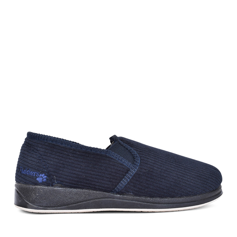 Mens Albert 408 Wide Fit Cord Slipper In Navy