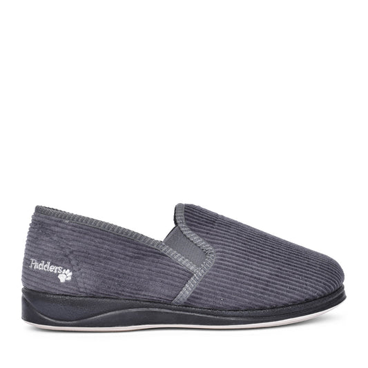 Mens Albert 408s-02 Wide Fit Corduroy Slipper In Grey
