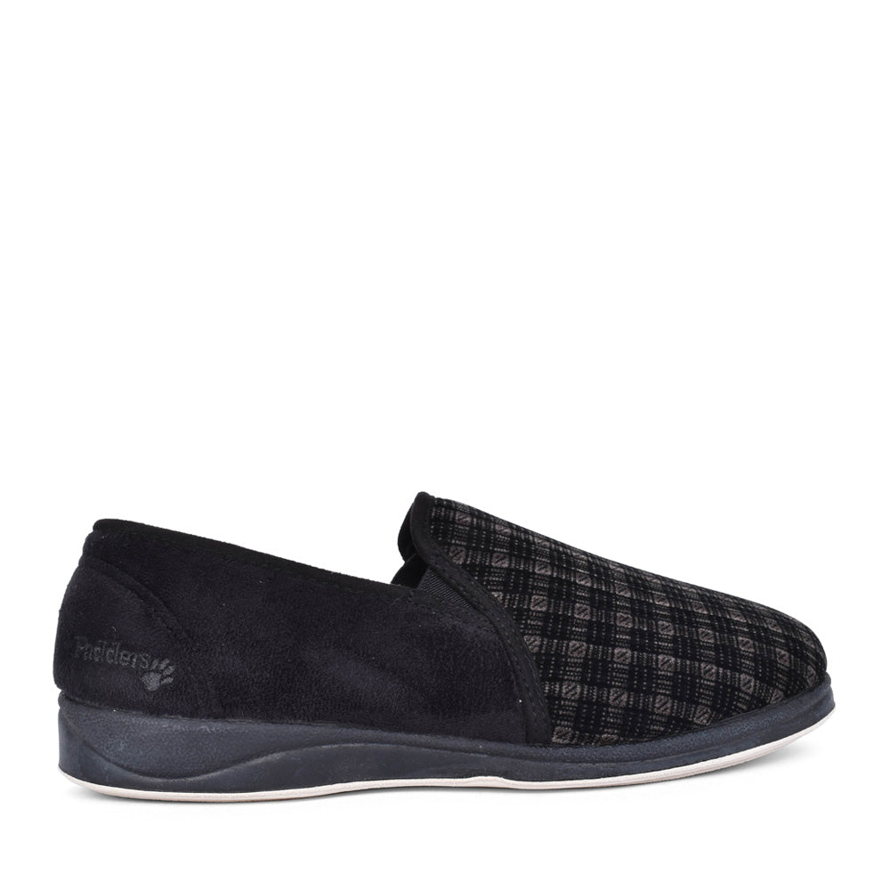 PADDERS MENS ALBERT 408 WIDE FIT CHECKED SLIPPER in BLACK