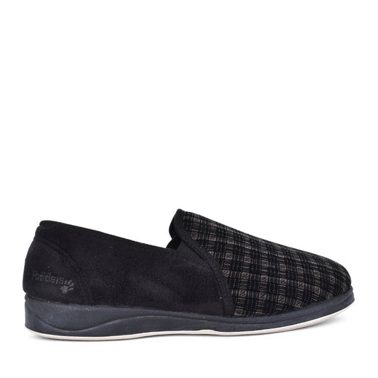 PADDERS MENS ALBERT 408 WIDE FIT CHECKED SLIPPER in BLACK
