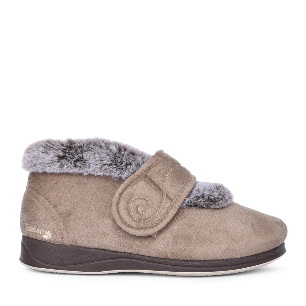Ladies Hush 409 Wide Fit Bootie Slipper In Taupe