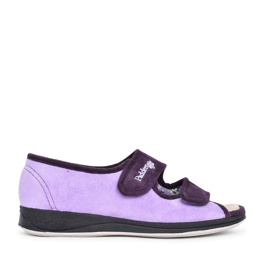 Ladies Lydia Double Velcro Open Toe Slipper  In Purple