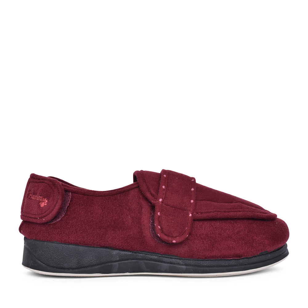 PADDERS LADIES ENFOLD 427W WIDE FIT ADJUSTABLE SLIPPER in BURGANDY