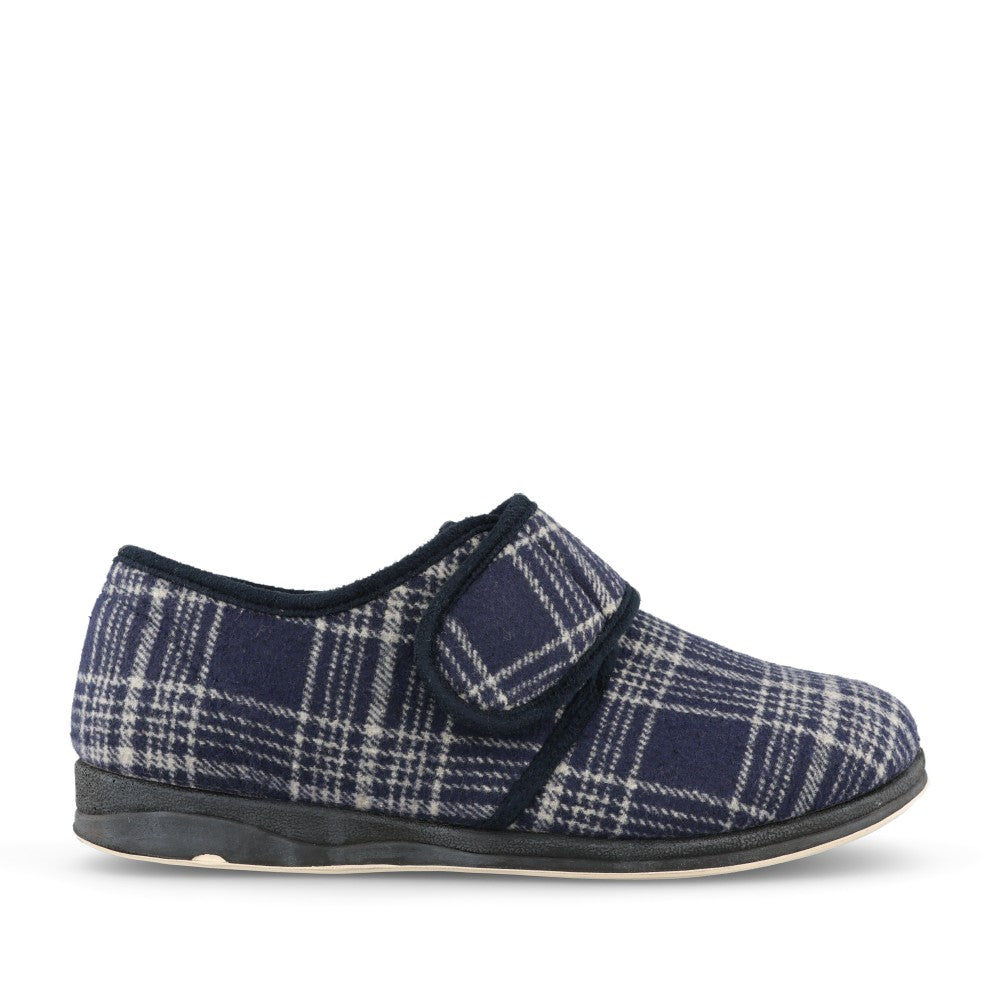 Mens Harry 410 Wide Fitting Checked Slipper In Navy Check