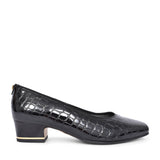 Graz Croc Print Court Shoe For Ladies In Black