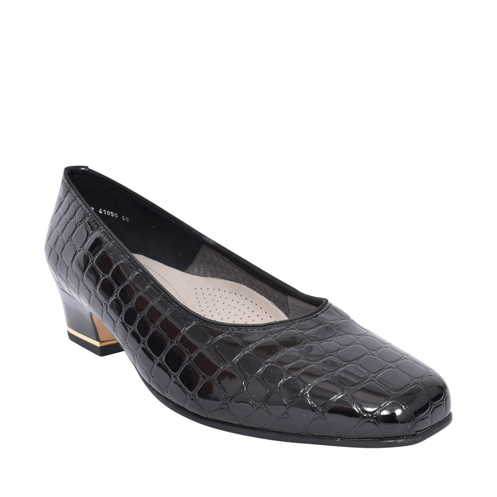 Graz Croc Print Court Shoe For Ladies In Black