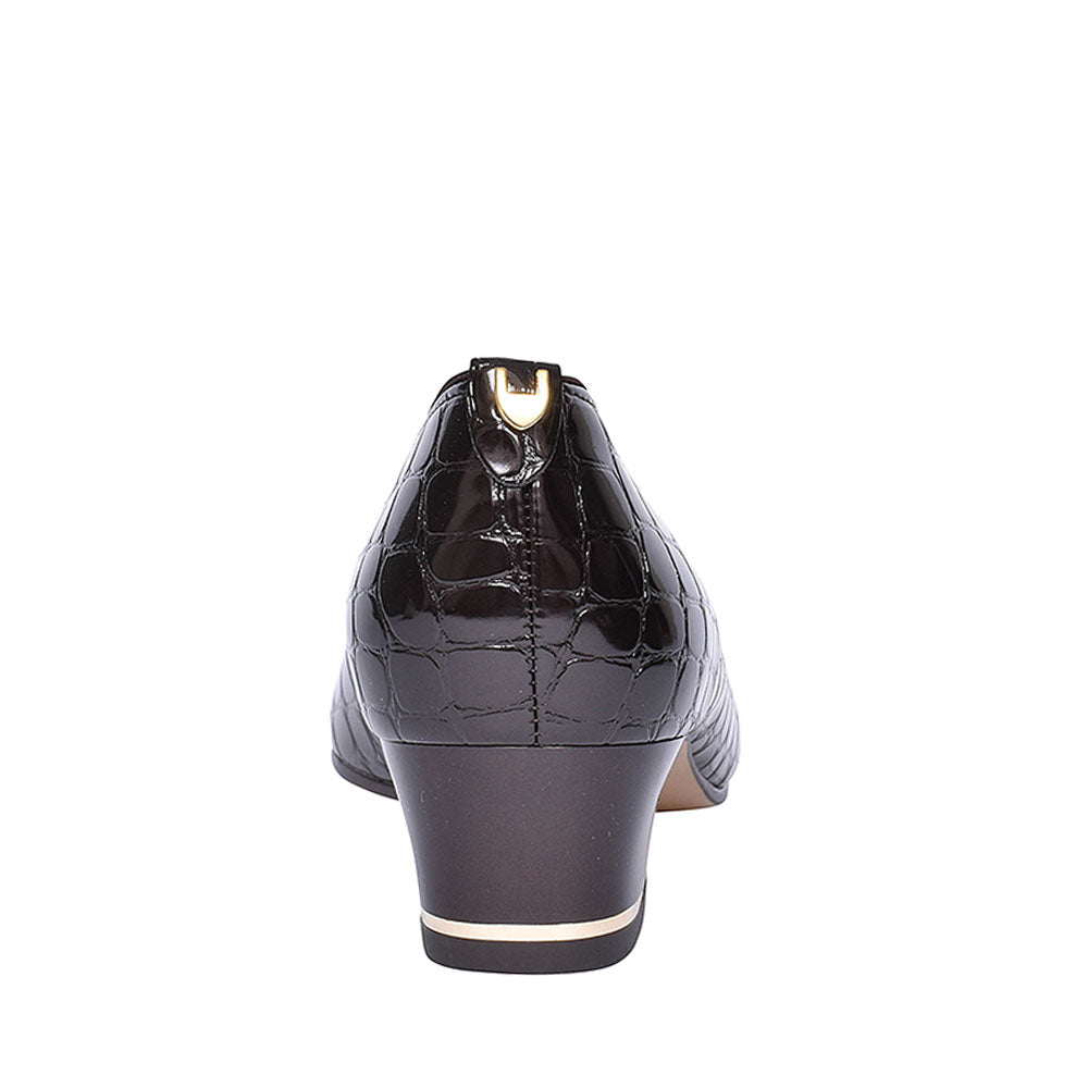 Graz Croc Print Court Shoe For Ladies In Brown