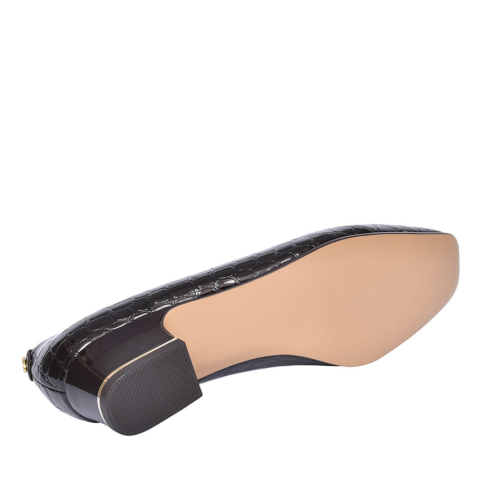 Graz Croc Print Court Shoe For Ladies In Brown